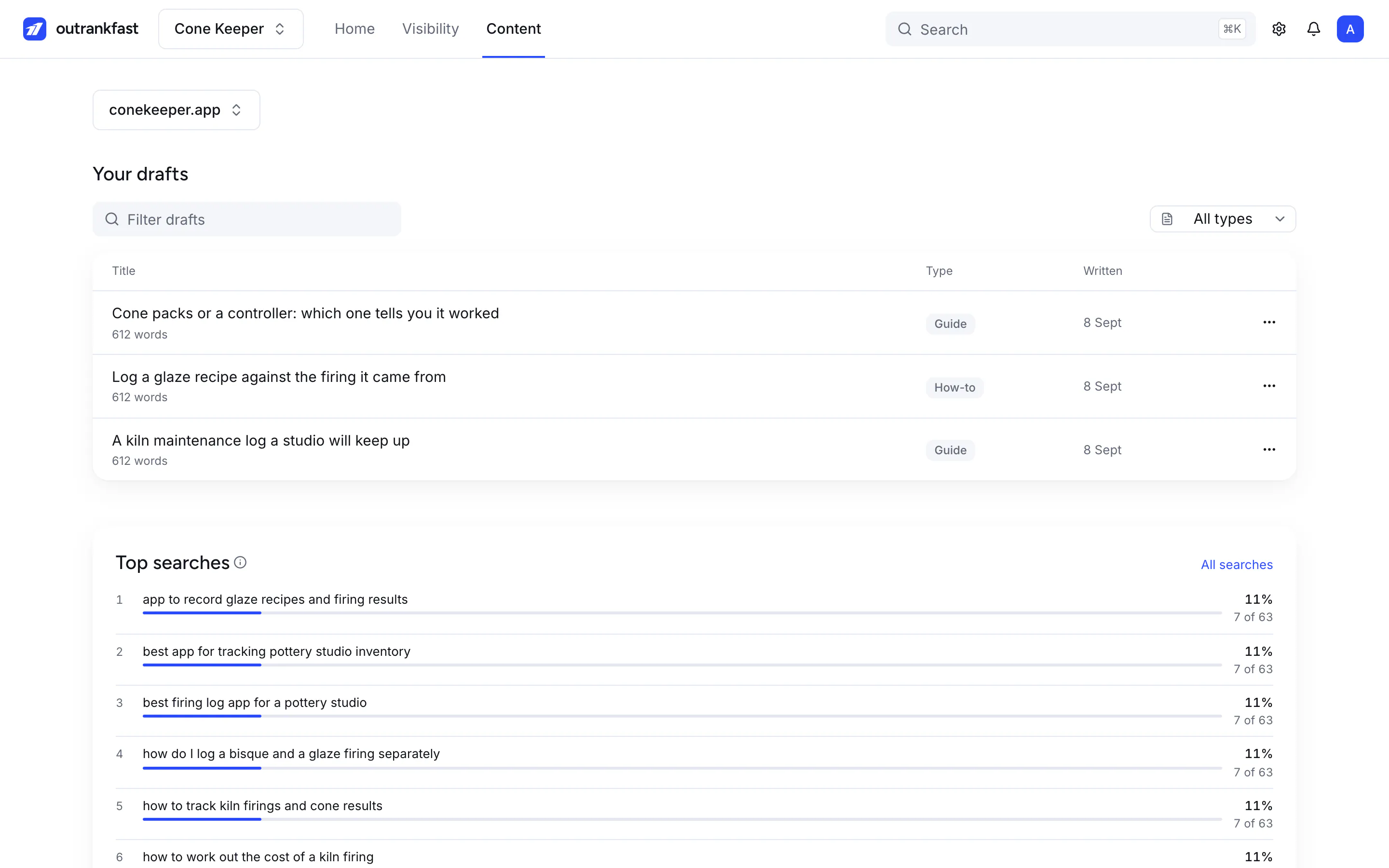 The suggestions view, listing prompts competitors were named on with the source page for each.
